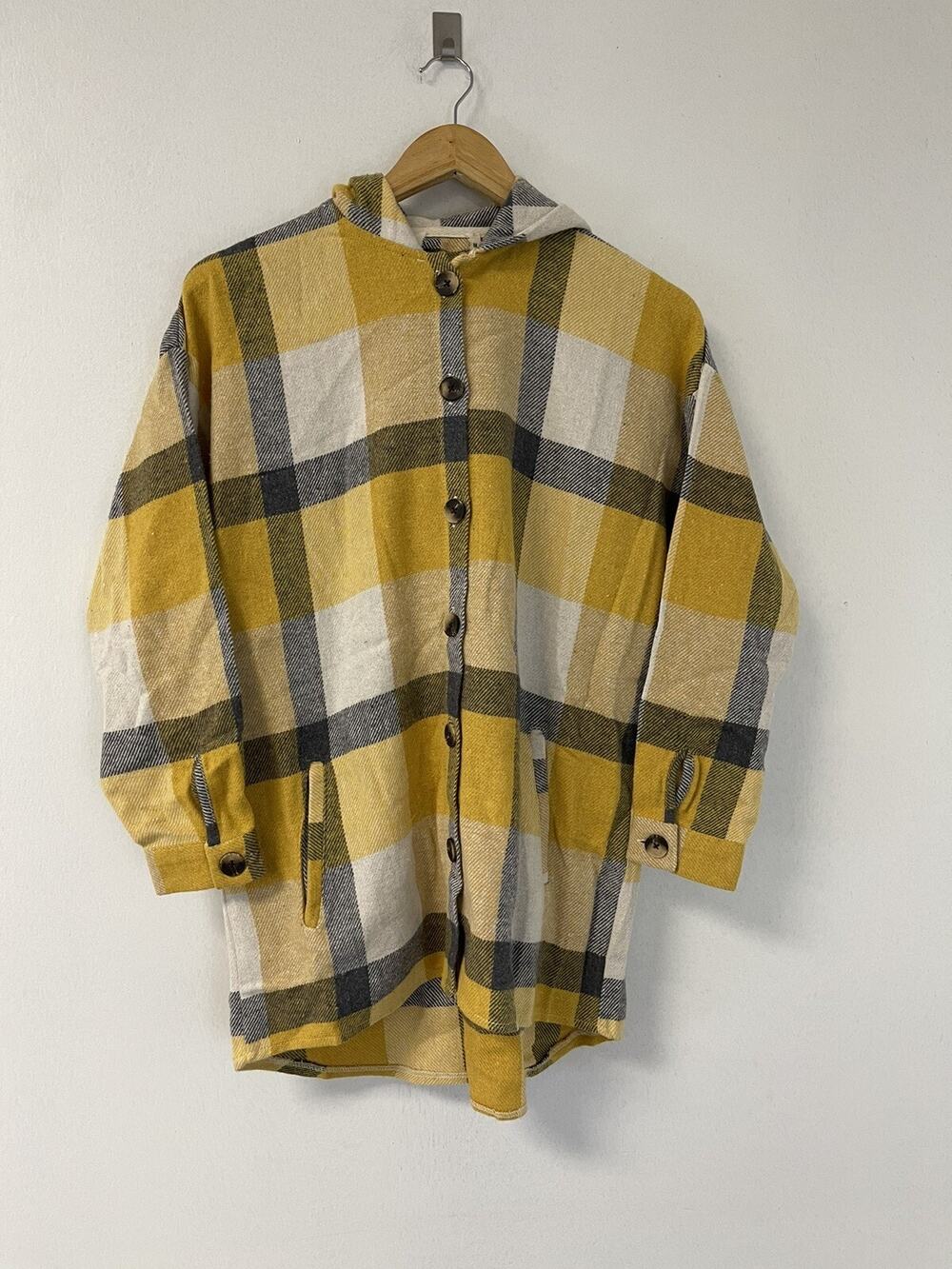 Alex Hoodie Shacket Women Small Flannel Button Up Shirt Jacket N164